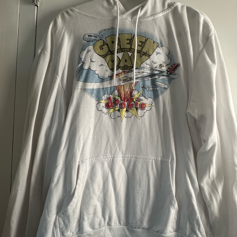 White Graphic Hoodie with Green and Red Accents